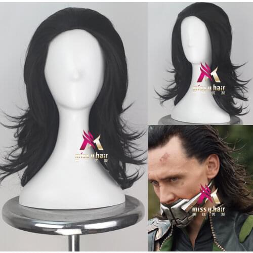 50cm Advengers Loki Cosplay Wig Loki Black Synthetic Hair Comic Loptr Role Play Costume Party Wigs