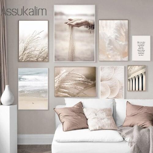 Landscape Wall Art Canvas Painting Hand Sand Paintings Beach Poster Reed Prints Seagull Posters Nordic Wall Pictures Home Decor