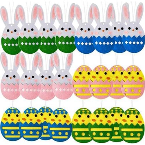 24Pcs/Set Easter Hanging Pendants Cute DIY Egg Shaped Easter Bunny Chick Hanging Felt Ornaments Set for Home