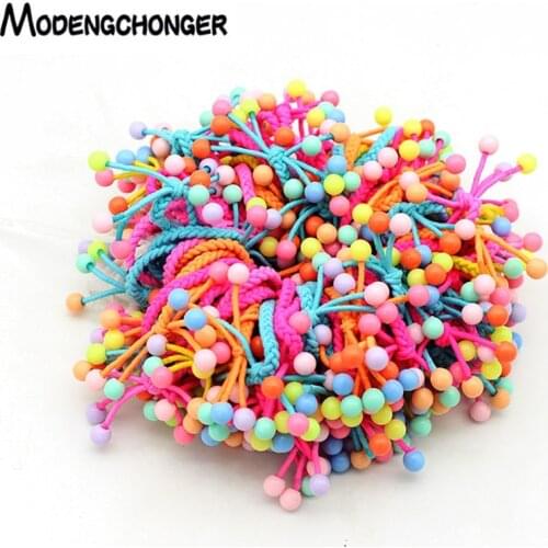 10PCS/Lot Lovely Small Beads Hair Ties Hand-knitted Knotted Elastic Hair Band Bow Ponytail Hair Rope For Kids Hair Accessories