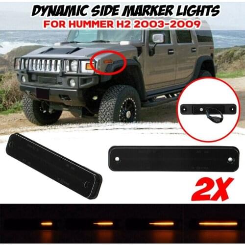 Novel-for Hummer H2 2003-2009 Smoke Front Amber Dynamic LED Side Marker Lights Turn Signal Lamp