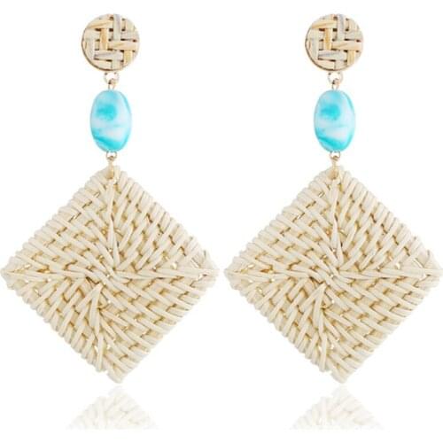 FYJS Unique Light Yellow Gold Color Rhombus Shape Bamboo Strip Stud Earrings for Women Ethnic Style Jewelry