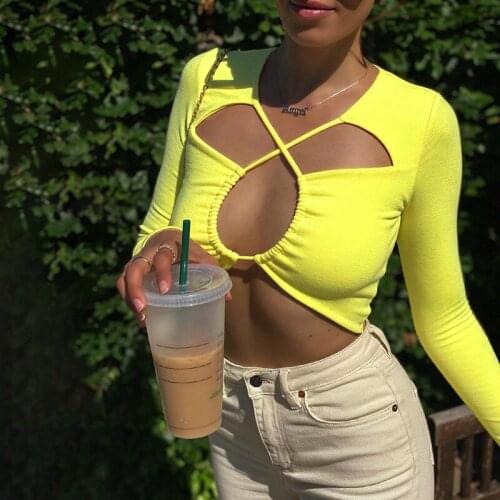 SEASONS Bright Color Hollow Out T Shirt For Women Fashion Sexy Bandage Skinny Corset Top Female Vest Party Club Summer ASTS83476