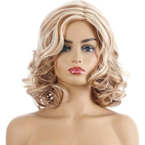 Synthetic Short Wigs for Women Short Curly Heat Resistant Fiber Hair Light Gold and Brown Wigs