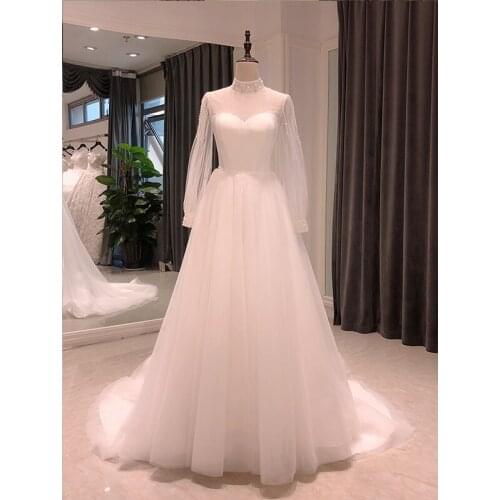 SL-8147 elegant boho wedding dress 2021 long sleeve aliexpress civil Simple high neck Bride dress for women corset wedding gowns