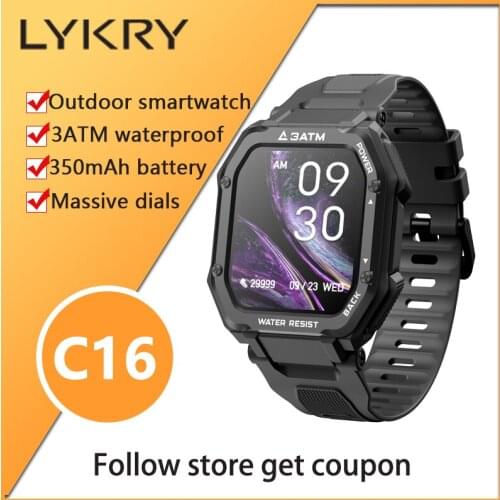 LYKRY C16 Outdoor Smart Watch 1.7inch Screen 3ATM Waterproof Swim diving Long Standby Heart Rate Monitor Mens Watches Wristband