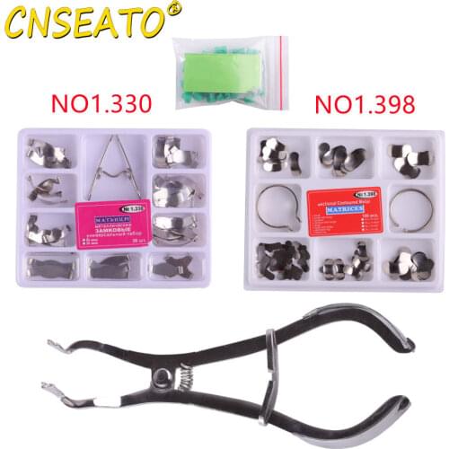 CNSEATO Dental Sectional Contoured Metal Matrices Kit Metal Matrices Plier Add on Wedges 40Pcs No.1.398/NO1.330 Dentist material
