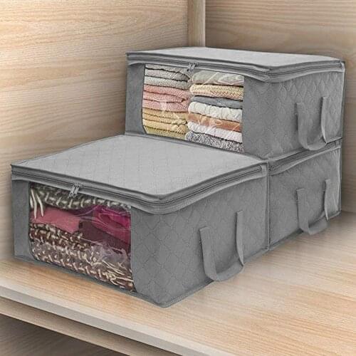 Quilt Storage Bag Organizer Box Foldable Dust-Proof Storage Box With Lid Non Woven Storage Bag For Clothes Home Closet Organizer