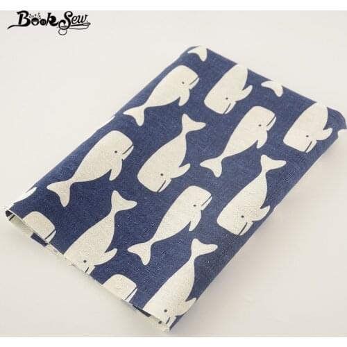 Booksew Sewing Material Dark Blue Cotton Linen Fabric For Tablecloth Pillow Bag Curtain Cushion Zakka Whale Design Home Textile