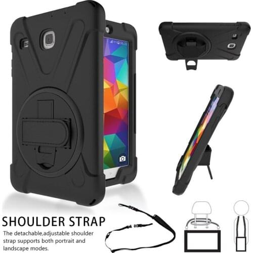 360 Degree Kickstand Impact Resistant Heavy Duty Armor Cover W/ Hand Strap Handle Shoulder for Samsung Galaxy Tab E 8.0 T377V