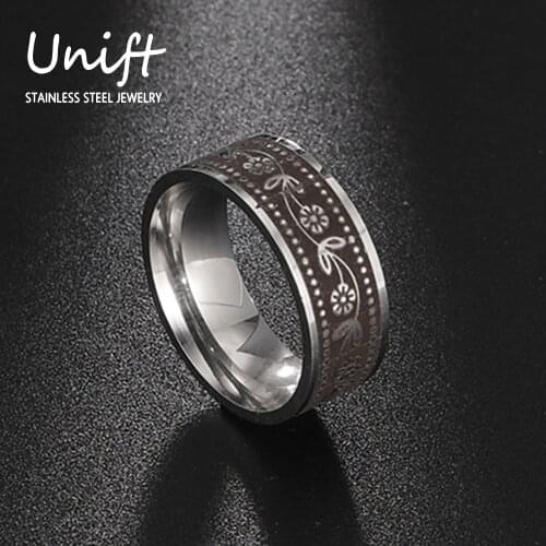 Unift Fashion Vintage Flower Ring Stainless Steel Party Anniversary Wedding Jewelry For Couple Gifts