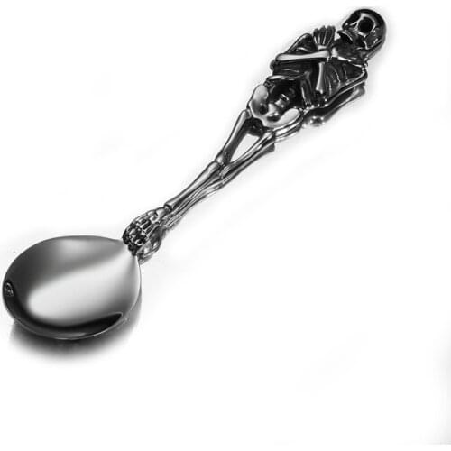 Unique Stainless Steel Skeletons Cutlery Skeleton Spoon Skull Halloween Tableware Family Party Gift Metal Flatware Set