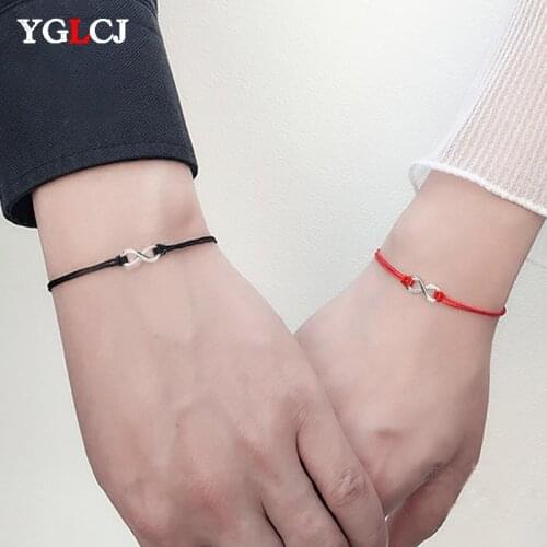 YGLCJ 2pcs/set Together Forever Love Infinity Bracelet for Lovers Red String Couple Bracelets Women Mens Wish Jewelry Gift