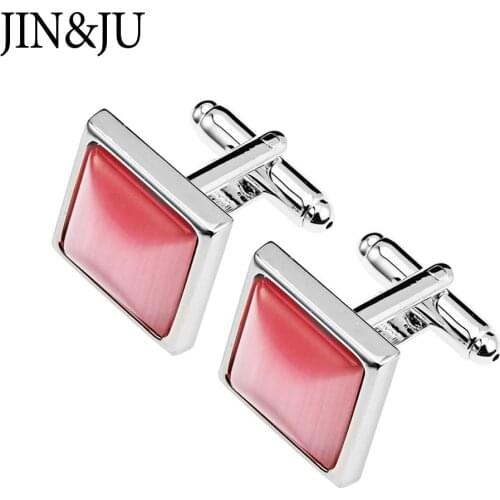 Square Shape Pink Cats eye stone Cufflinks Unisex Business Meeting Cuff links Shirt Cuff Cufflinks High Quality for Mens gift