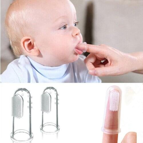 Silicone Finger Toothbrush Baby Training Teether Kids Chewable Soft Safe Brush Durable Portable Toothbrush With Case Finger