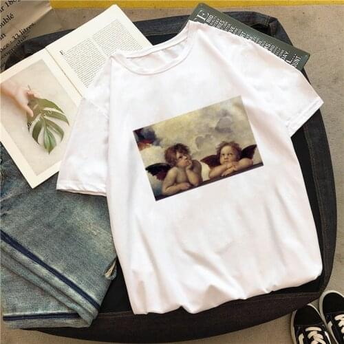 Cute Angel oil painting print female T-shirt New Summer fashion casual loose funny Kawaii Ulzzang Tumblr women Harajuku clothing