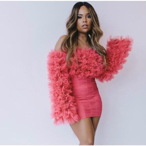 High Street Watermelon Ruffles Tulle Short Blouse Women Top 2020 Full Sleeves Off The Shoulder Blusas Ropa Mujer