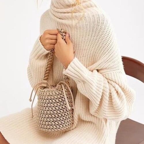 NEW Designer 2019 Summer Womens Bucket Straw Bag Woven Handbags Ladies Straw Beach Bag Female Crossbody Messenger Bag