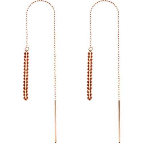 Pure AU750 Rose Gold Wheat Dangle Earrings Women Long Dangle Earrings 1.55