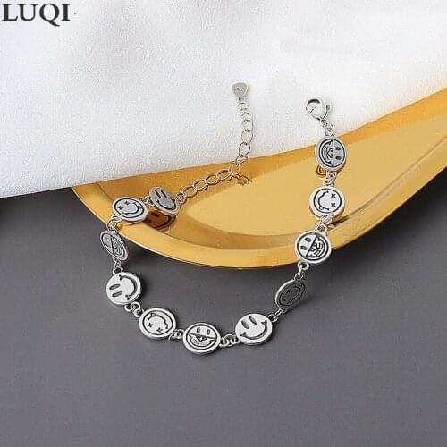 Fashion Womens S925 Retro Thai Silver Personality Smiley Street Trend Personality Bracelets SL062