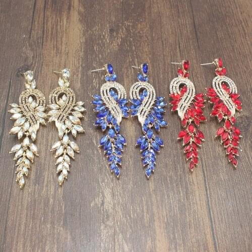 Luxury Trendy Elegant Wedding Party Big Rhinestone Crystal red blue champagne Earrings Teardrop Dangle Earrings For Women
