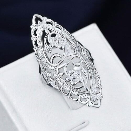 Retro style silver colour gold ring large hollow carved temperament elegant style charm jewelry hot cheap top quality women