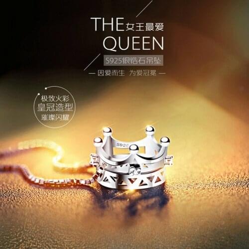 925 Sterling Silver crown Necklaces & Pendants For Women Fashion Lady Festival Gift Sterling-silver-jewelry
