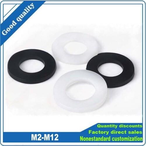 100pcs White Black Plastic Nylon Flat Washer Plane Spacer M2 M2.5 M3 M4 M5 M6 M8 M10 M12 Insulation Gasket Seat Ring For Screws
