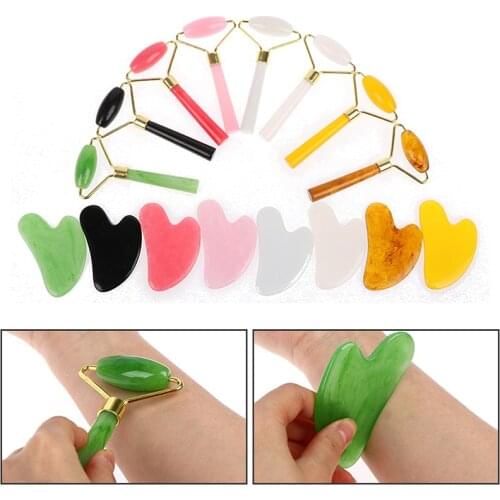 2PCS Green Red Jade Roller Massager for Face Natural Stone Slimming Lift Massage Facial Tool for Chin Neck Beauty Skin Care Tool