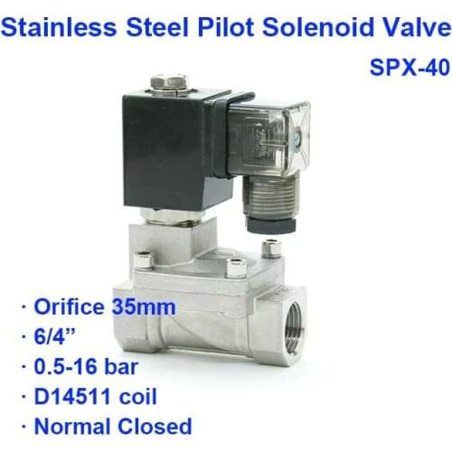2 Way Low Pressure Pneumatic Stainless steel Pilot Solenoid Valve SPX-40 BSP Port G5/4" 0.5-7bar Orifice 35mm D14511 coil