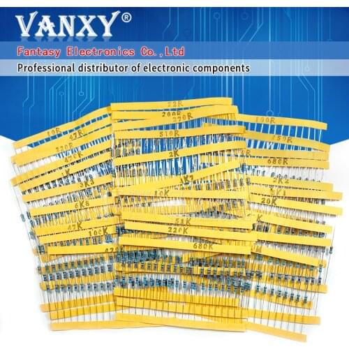 20pcs*30values=600pcs Metal Film Resistor Assorted Kit 1% 1/4W 10 Ohm ~1M Ohm new and