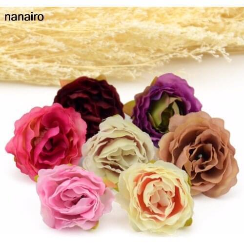 50pcs 3cm Cheap Mini European Artificial Silk Peony Flower Heads for Wedding Home Decoration Christmas Fake Flowers Wall Craft