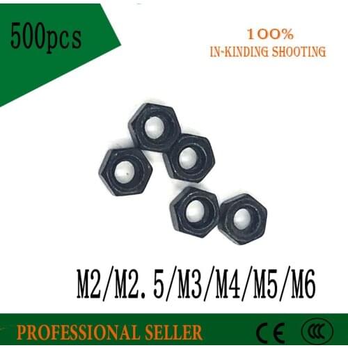 500pcs M2 M2.5 M3 M4 M5 M6 8.8 grade Carbon Steel Black Hex Nut Hexagon Nuts Hexagonal Nut Screw Nuts