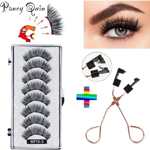 8 Pcs/2 Pairs Magnetic Eyelashes with 5 Magnets, Reusable Handmade 3D Mink False Eyelashes Natural with Magnetic Tweezers