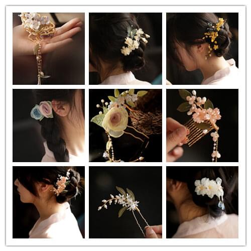 Chinese ancient Hanfu hair accessories handmade purple stone hairpin Updo hair tools tassel hair sticks