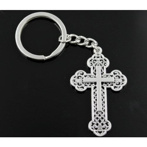 New Fashion Men 30mm Keychain DIY Metal Holder Chain Vintage Cross 54x33mm Antique Silver Color Pendant