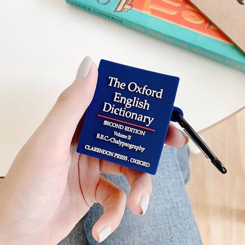 Oxford Dictionary Case Silicone Anti Fall Protect Cover For Apple Airpods 1 2 pro Charge Box Keychain Funny 3D Book Accessories