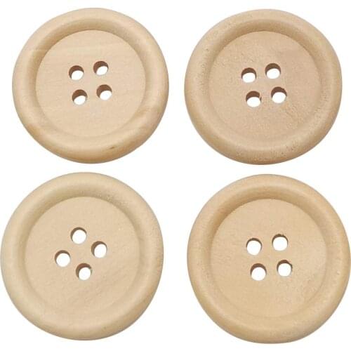 50pcs Wood Buttons 15/20/25/30/40/50mm Round 4 Holes Flatback Button for Shirt Bag DIY Craft Home Textiles Sewing Supplies
