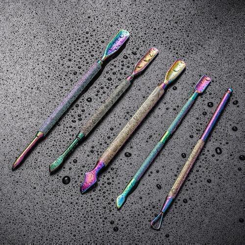 Double-ended Rainbow Nail Art tools Stainless Steel Cuticle Pusher Essential Cuticle Spoon Pusher Pedicure Manicure Care Cleaner