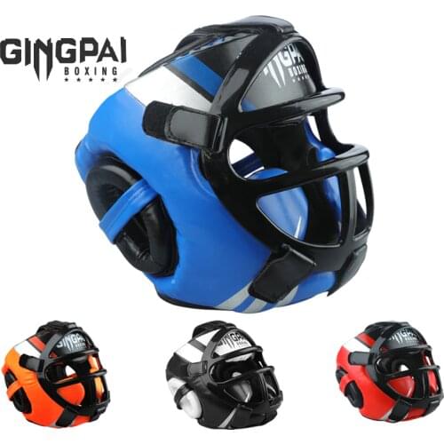 GINGPAI High-grade PU Leather Boxing Helmet Adult and Kids Professional Competition Helmet MMA Muay Thai Taekwondo Head Guard