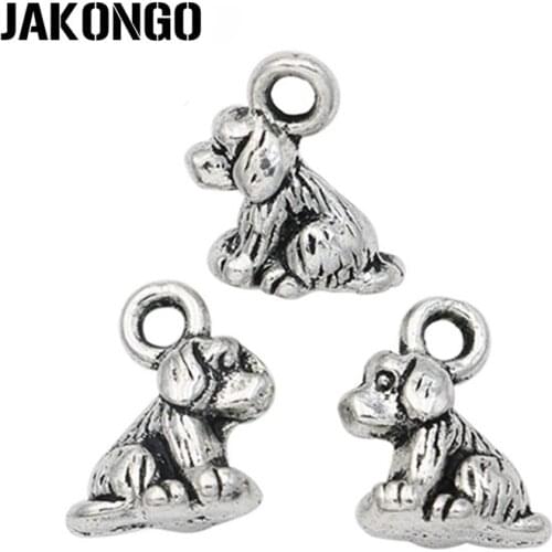 JAKONGO 20pcs Antique Silver Plated Zinc Alloy Tiny Dog Charms Pendants for Jewelry Making DIY Handmade Craft 10x8mm