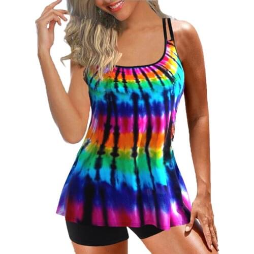 Plus Size Bikini Set For Women New Spaghetti Strap Tie Dye Print Tankini Set Vintage Push Up Big Size Swimsuit Bathing Suit