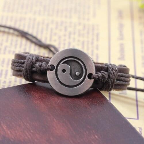 Korean Jewelry Tai Chi Leather Bracelet Personality Alloy Jewelry Bracelet Adjustable Mens Retro Bracelet Gift