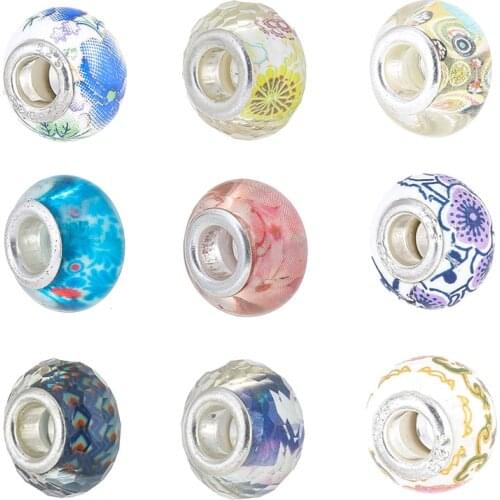 2Pcs/Lot 45 Styles Big Hole Round Beads Fit Brand Bracelet European Style Fashion Women DIY Flower Jewelry Accessories Making