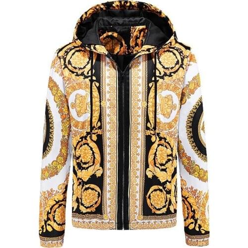 Spring Autumn Fashion Brand Jacket Mens Casual Streetwear Floral Hooded Jacket High Quality Mens Clothing Windbreaker Jacket