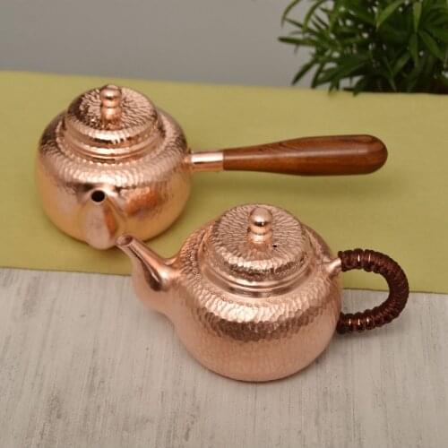 350CC pure red copper thickened small copper pot manual tea making pot wooden handle boiling teapot Kung Fu Tea Set flower pot
