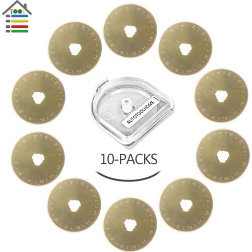 10pcs Titanium Coated 45mm Replacement Rotary Cutter Blades Set Sharpener SKS-7 Quilting Sewing for OLFA Fiskar