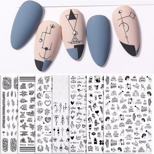 1PC Abstract Style Nail Sticker Geometric Love-Letters Leaf Flower Snowflake Nail Art Decal Manicure Decorations