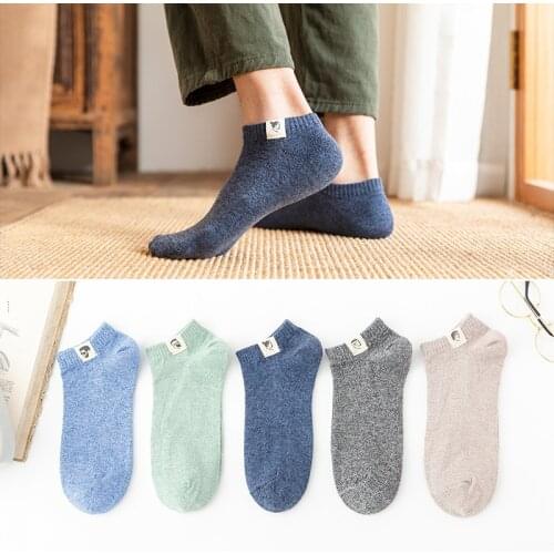 5 Pairs Mens Socks Spring Summer Thin Gentleman Head Portrait Label Comfortable Fashion Cotton Male Funny Ankle Socks