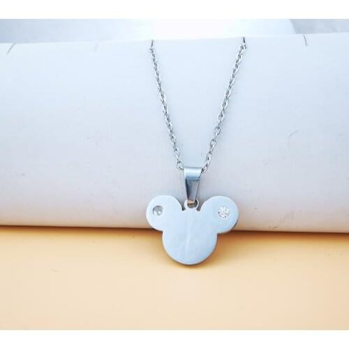 The new original design creative Mickey ear diamond pendant necklace does not fade tide brand men and women simple necklace
